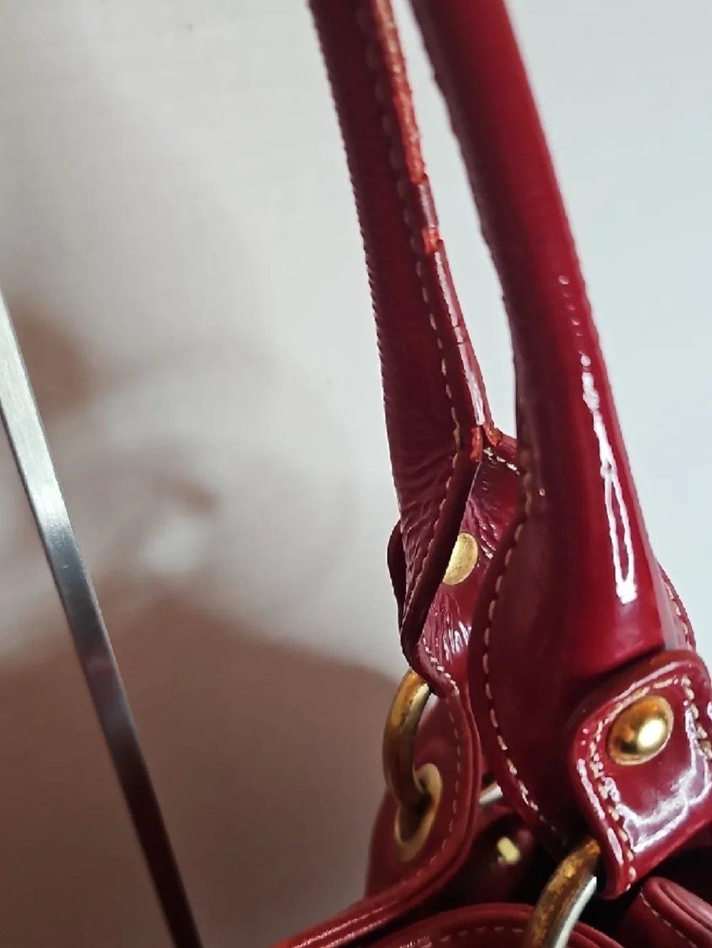 Red Leather Shoulder Bag with Gold Hardware - Picture 6 of 13